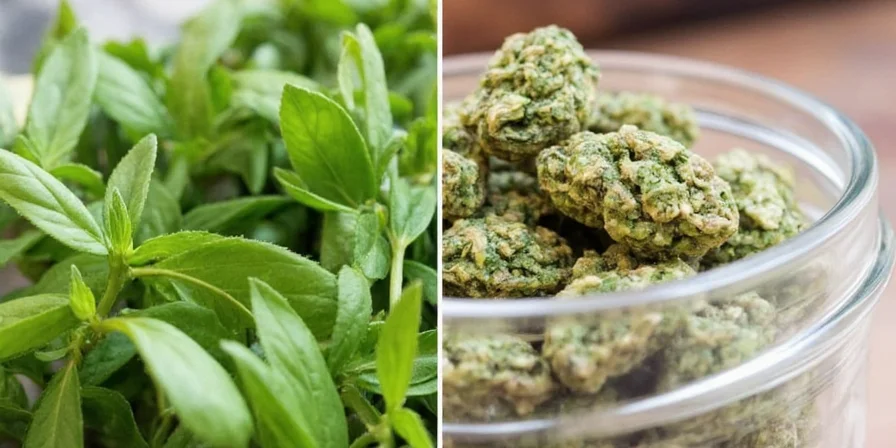 Close-up of someone harvesting basil using scissors early in the morning