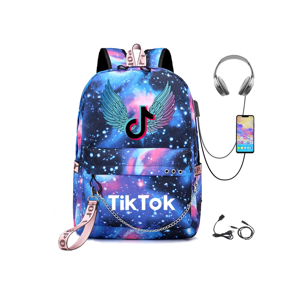 

2021 hot sale custom tik tok bookbag school bag children tiktok backpack with USB charger for boys