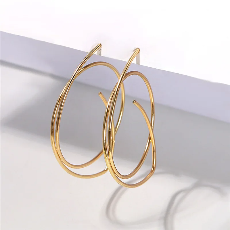 

INS Simple Design Irregular Metal Circle String Stud Earrings 24K Gold Plated Geometric Wire Earrings