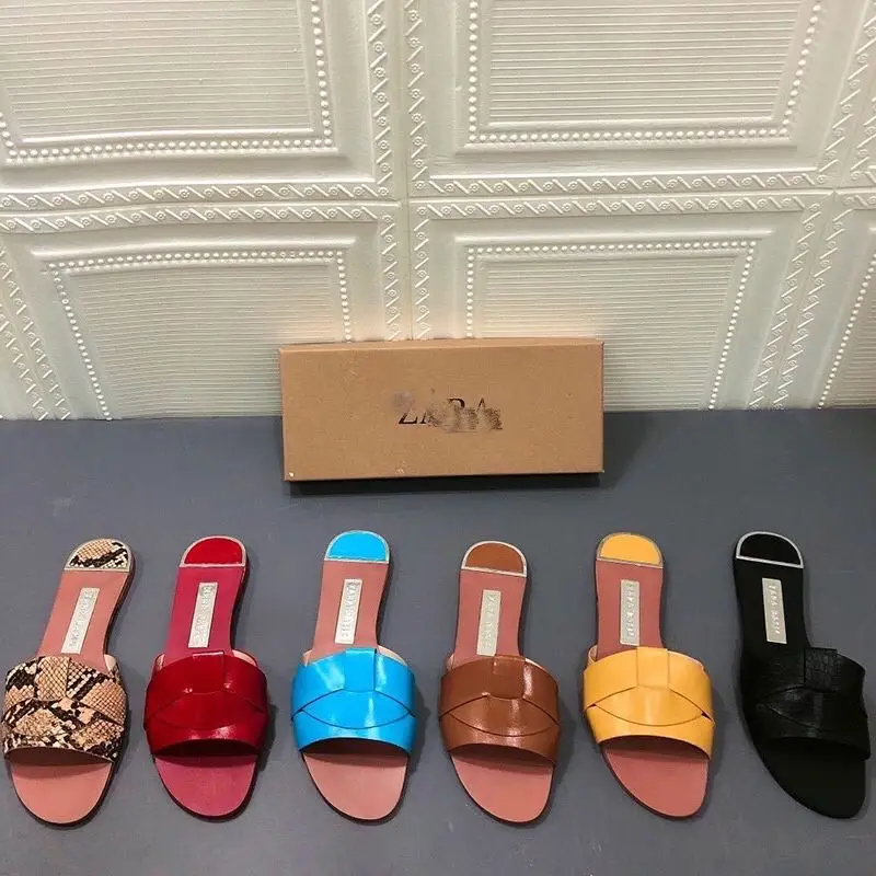 

2021 Hot sale summer flat leather cross sandals casual fashion outdoor beach slides&slippers plus size chic lazy women shoes, Six colors or customized