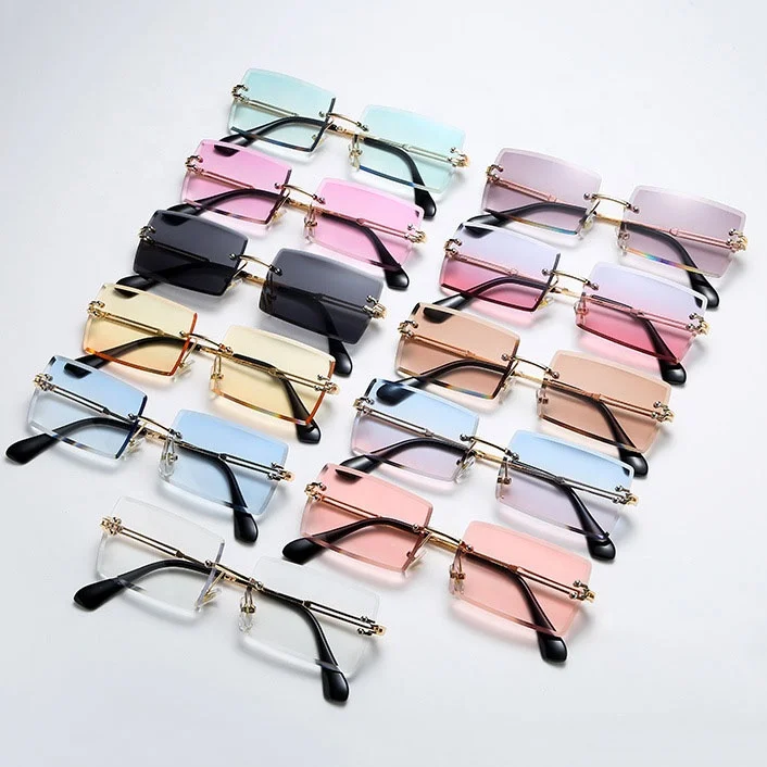 

Sunbest Eyewear 0365 Trendy Small Rectangle Frameless Women Sun Glasses Vintage Square Rimless Men Shades Sunglasses