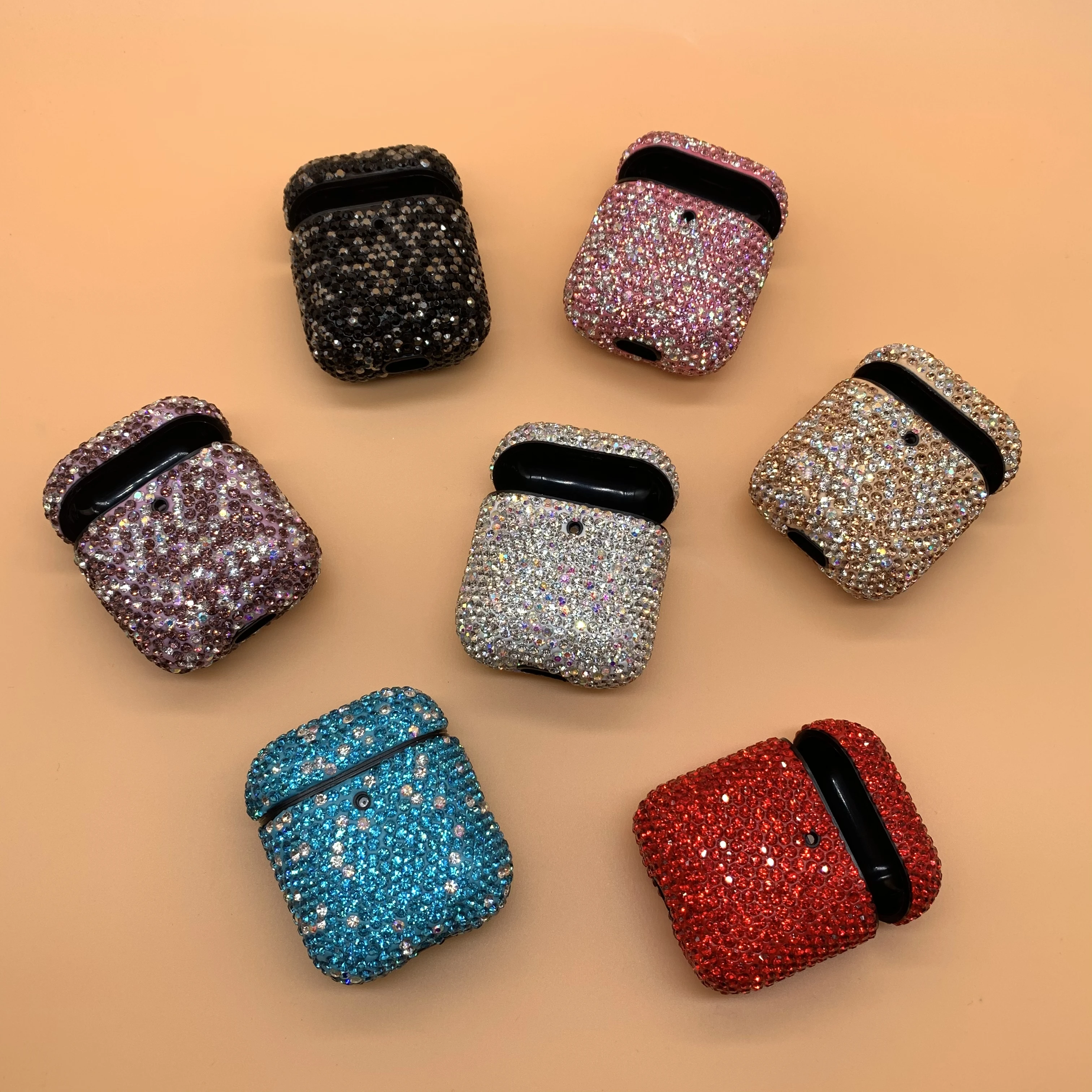 

Bling Diamond Hard PC Leather Cover For Apple Air pods 1 2 Cases For Girl With Hook