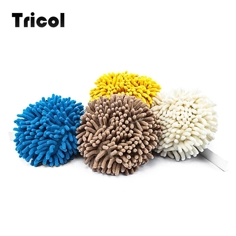 

Wholesale circle shape microfiber chenille cleaning stuff household cleaning ball with hanger loop, Customized color