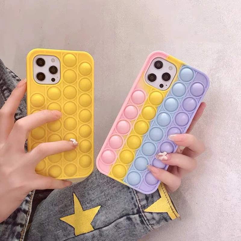 

2021 New Style Creative Design Push Pops Bubble Fidget Toys 3d Silicon Relieve Stress Mobile Phone Case For Iphone 11 12 Pro