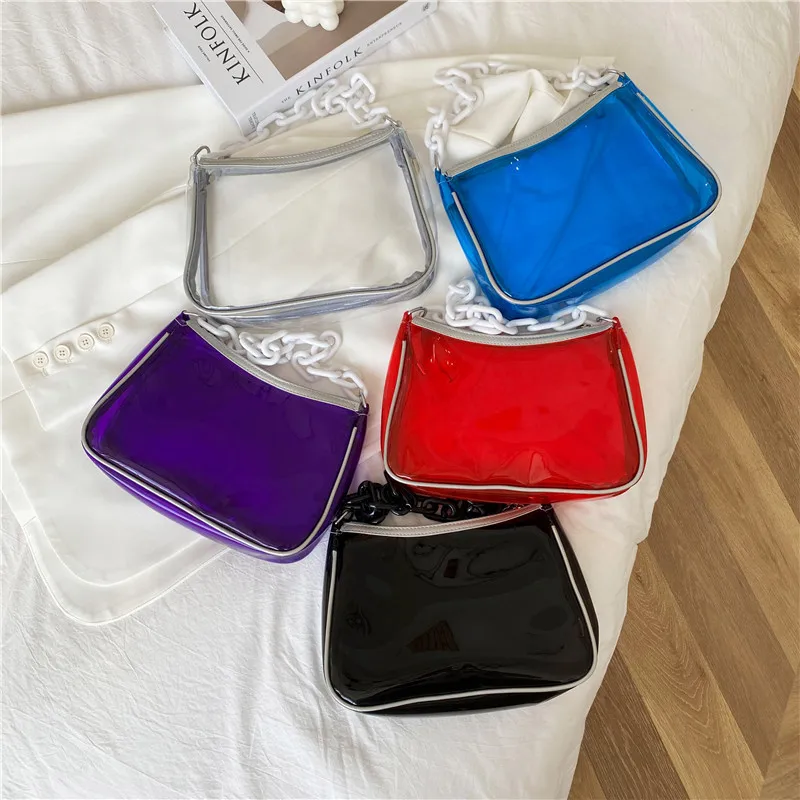 

2021 Korean Version Of The Trendy Acrylic Chain Crossbody Transparent Jelly Purse Pvc Shoulder Bag Purses And Handbags, 5 colors