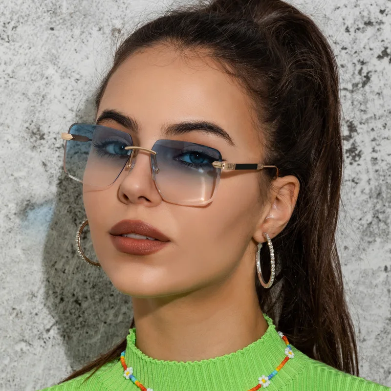 

New Trendy Rimless Clear Ocean Gradient Eyewear Retro Frameless Polygon Women Gradient Color Trendy Sunglasses, Choice