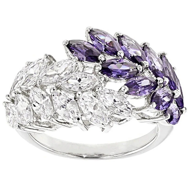 

Elegant Brass Purple Leaf Cubic Zircon Leaves Shaped Adjustable Engagement Rings For Women