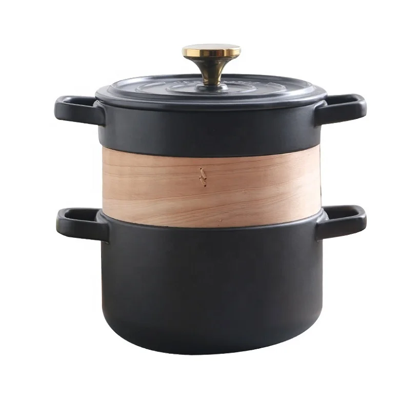 

Ceramic casserole stew pot open flame high temperature resistant soup double steamer, Black