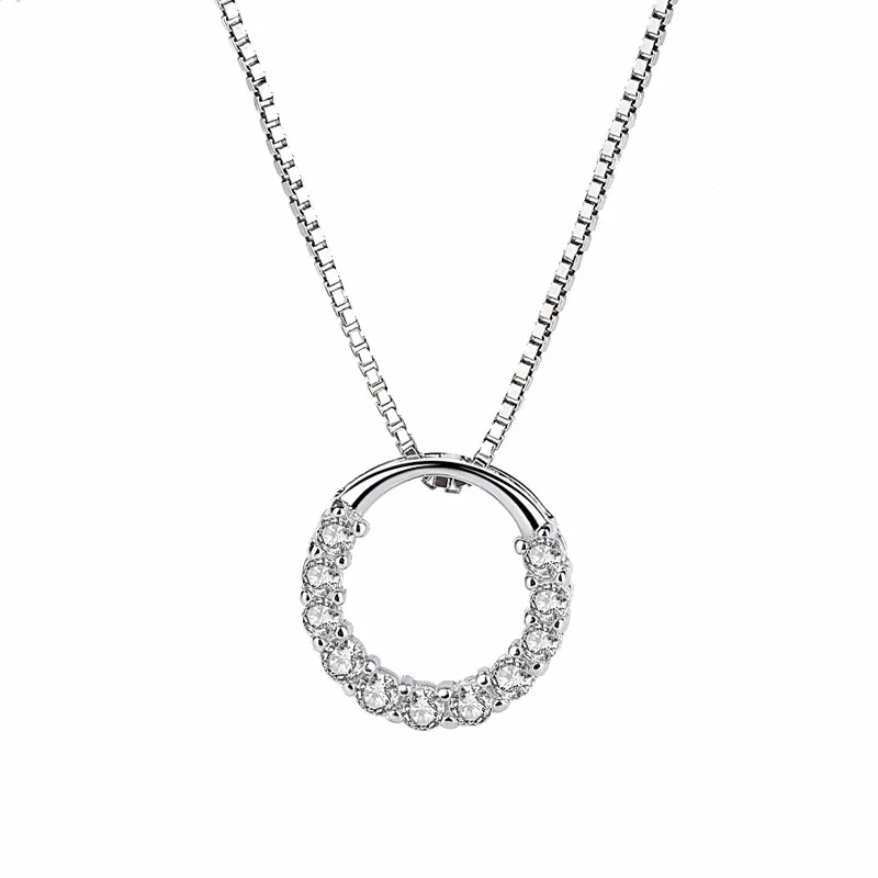 

New 925 sterling silver round pendant with collarbone chain cubic zirconia hollow pendant necklace for women