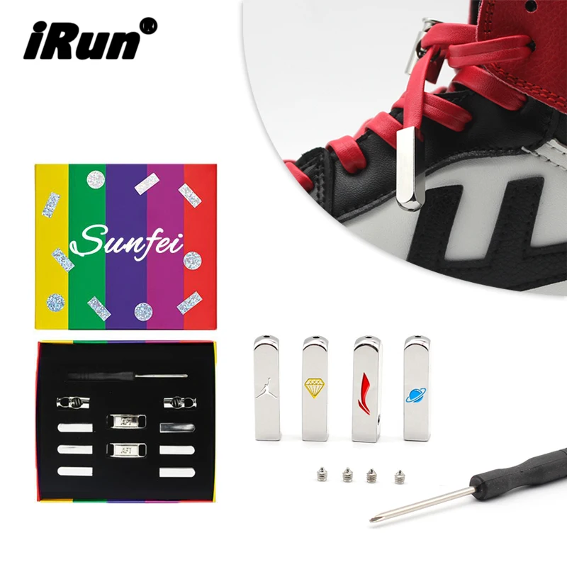 

iRun Hot Sale Silver Metal Shoelaces Aglets Custom Engraved Logo Shoestring Metal Tip Aglets with Screw customized Gift cardboar, Gold;silver;gun black;red;royal blue;white