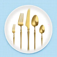 

High quality reusable modern royal wedding event Christmas party gold-plated matte metal stainless steel gold cutlery set