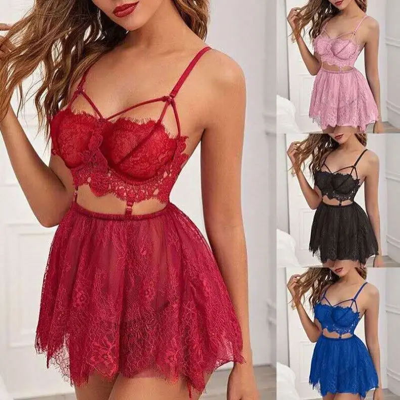 

2021 New Design Hot Sexy Underwear Women Sexy Lingerie Ladies Net Transparent Conjoined Dress Women
