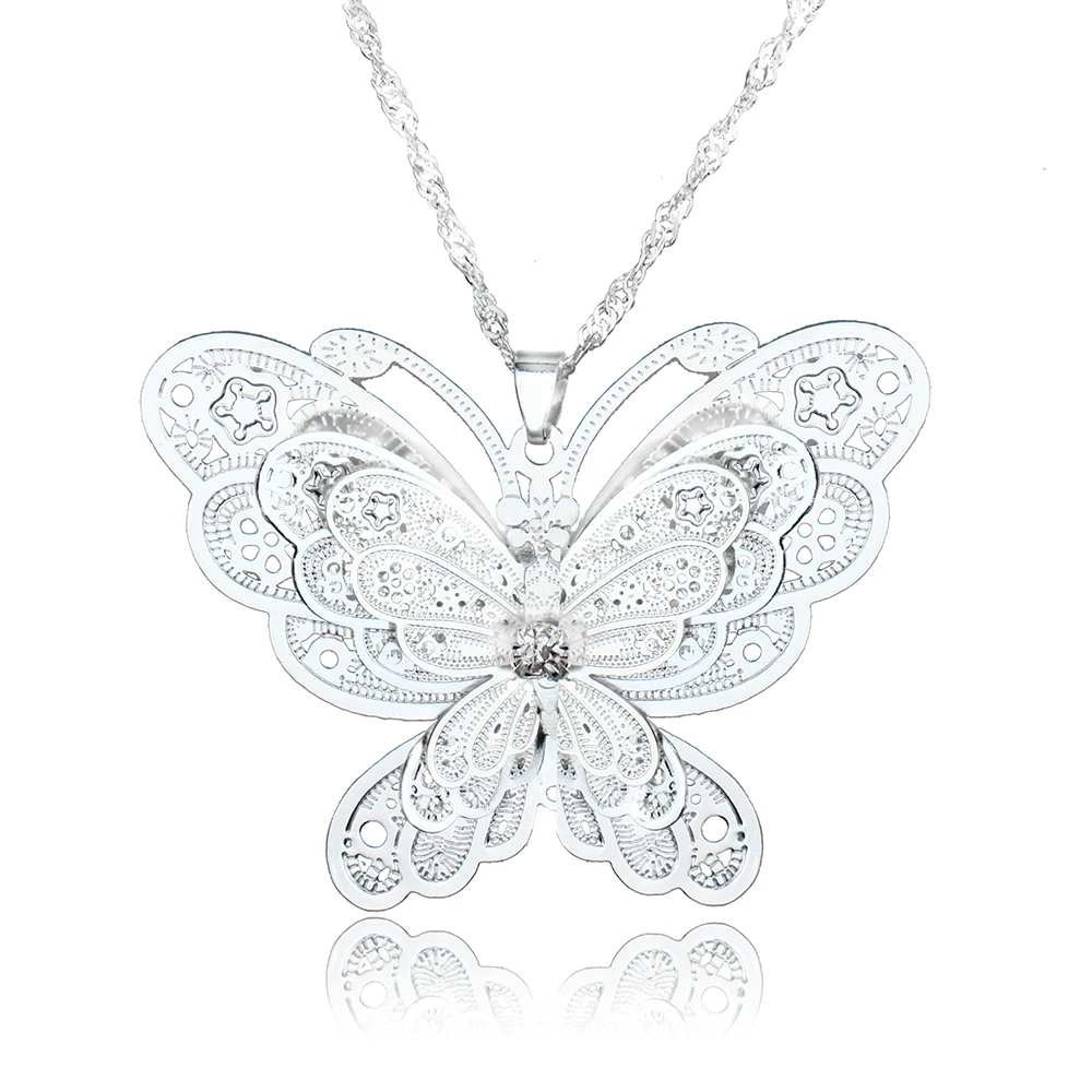 

Exquisite Women Jewelry Double Faced Butterfly Pendant Fashion Necklace
