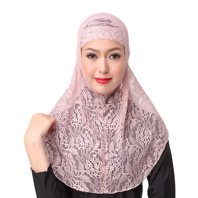 
SE3037 Arabic Islamic Kuwaiti hijab Saudi women plain color whole floral lace hijab polyester muslim scarf 