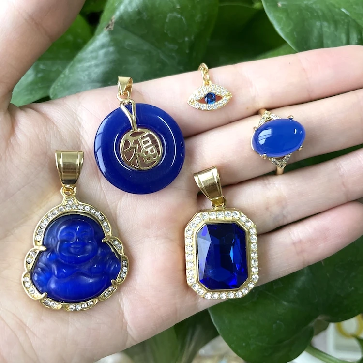 

2021 New Design blue stone ring and necklace jewelry sets