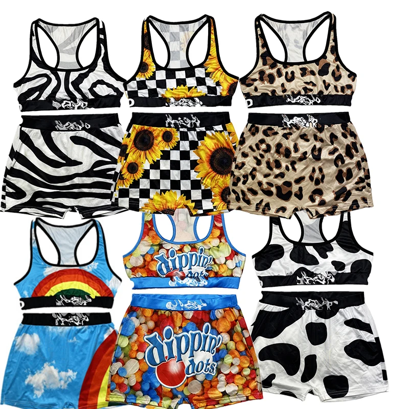 

Hot selling rainbow 2 piece swimwear set Rainbow pattern Jogger Two Piece Hot Shorts fitness & yoga wear