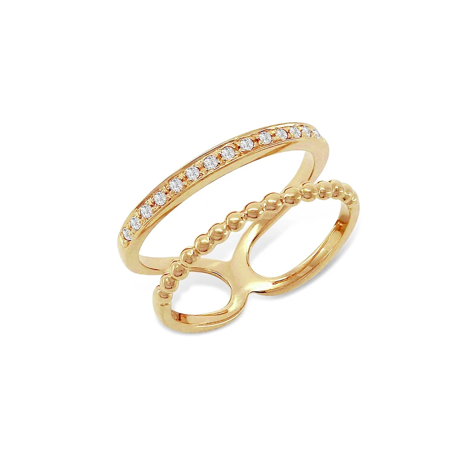 

minimalist jewelry 925 sterling silver 18k gold plating twisted and shiny double layered rings with cubic zircon