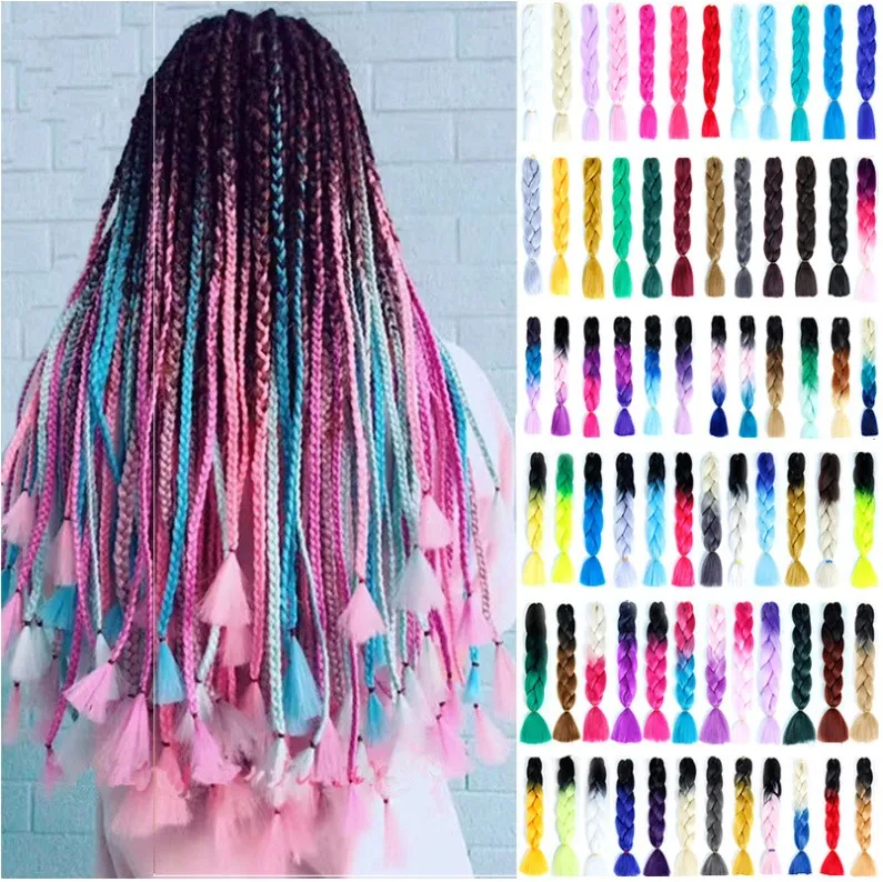 

24inch 100g synthetic ombre ultra braid blue with cart extensions three toned 3 tone synthetic jumbo ombre braiding hair, Singel color, 2 tone color, 3 tone color and 4 tone color