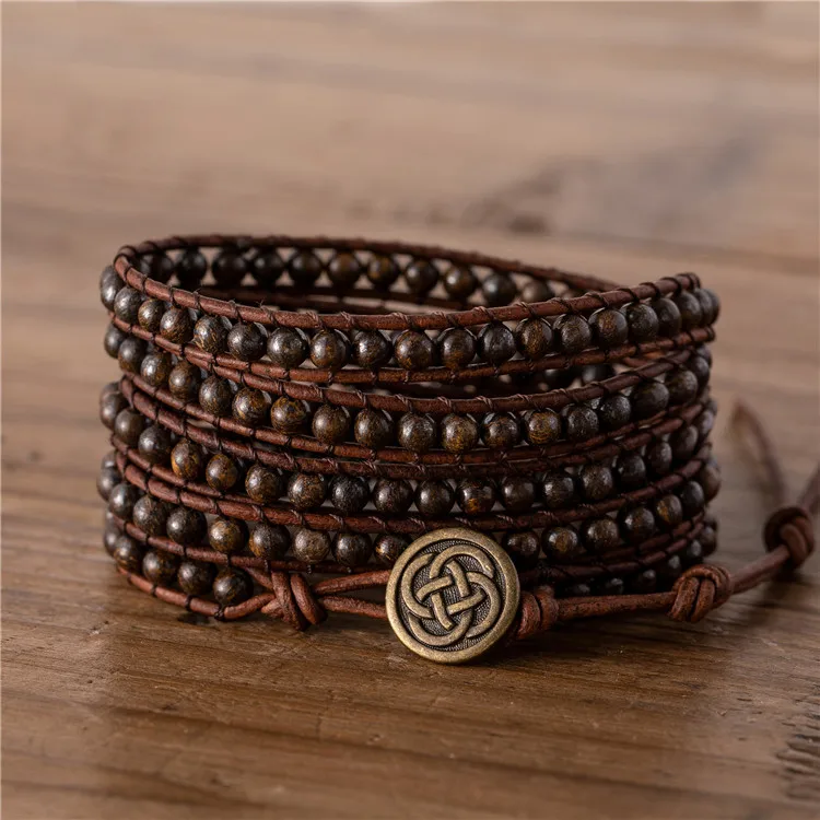 

High end gemstone Bronzite stone bead wrap bracelets Ethnic leather bracelet Wrap around bracelet Bohemia Jewelry