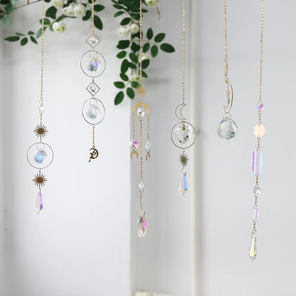 

Dream Catcher Home Wall Decor Glass Crystal Star Moon Windchime Wind Chimes Charms Ornaments Metal Crafts Indoors Outdoor, Multi color