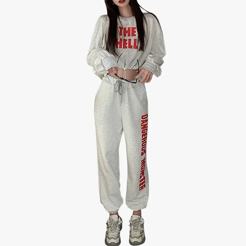 

Fashion Sweatshirts Good Quality Crew Neck Simple Letter Print embossed Oversized Pullover Sweatshirts Suit Set active wear