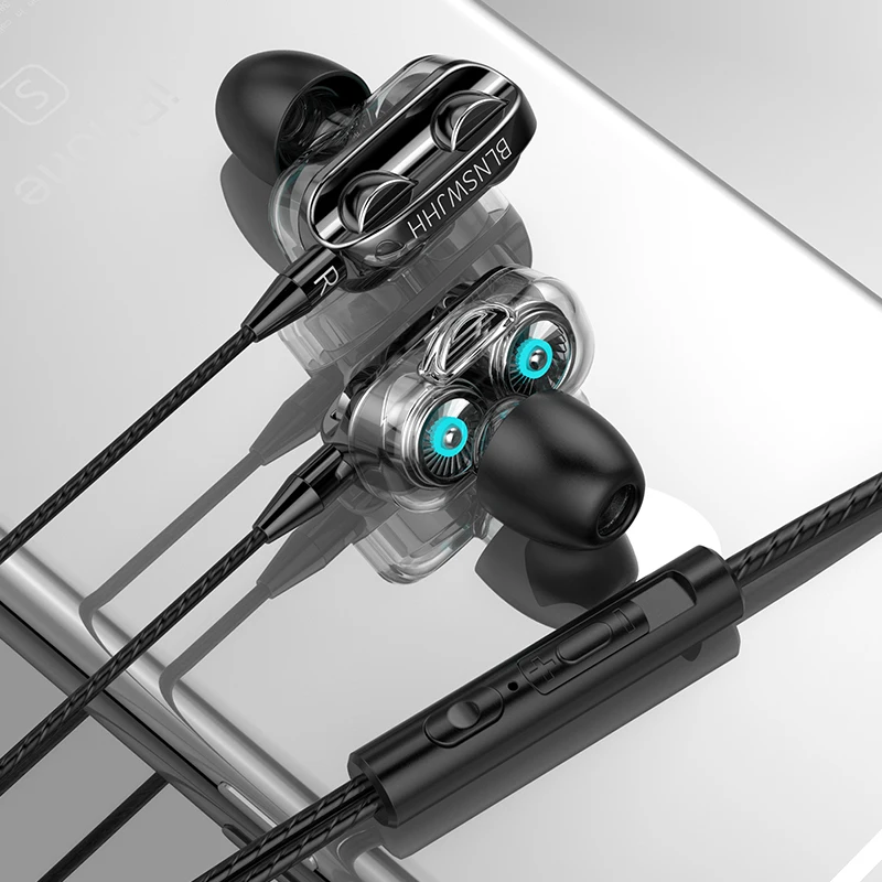 

Dual Driver Four Speakers Heavy Bass Plastic Earphone Shell Sports Music Headphone