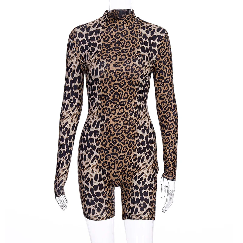 Leopard Print Tiger Long Sleeve Bodycon Back Zipper Fitness Rompers ...