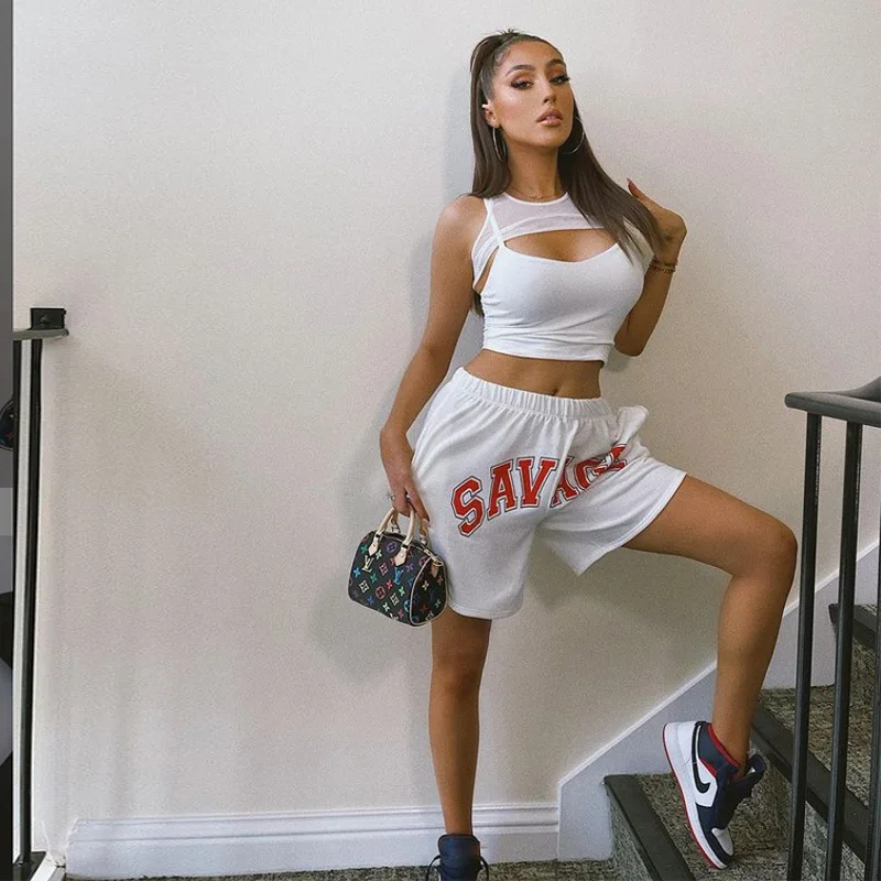 

Summer 2021 New Casual Letter Printing Five-point Shorts Women's Fashion Streetwear Home Furnishing Comfortable Shorts, White