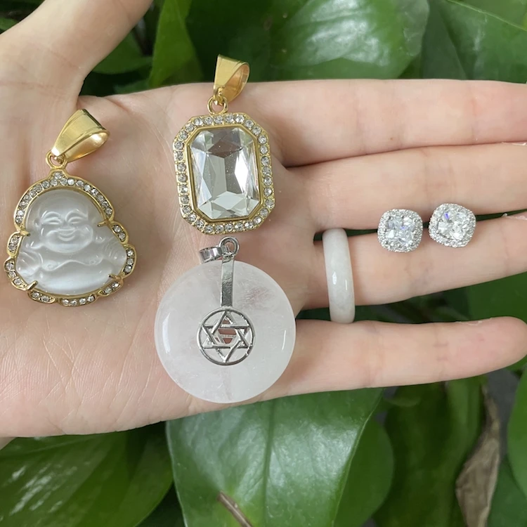 

Popular white jade fashion jewelry 18k gold plated ring and necklace pendant jewelry sets