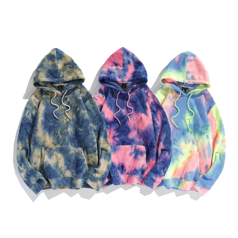 

Cheap Stock High Quality Winter Fleece Sherpa Fabric Three Colors Tie Dye Clothes Plus Size Hoodies Wholesale