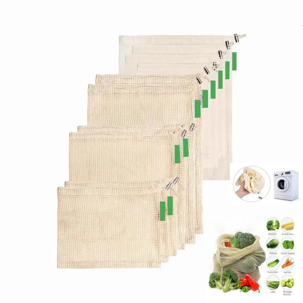 

Natural Cotton mesh bag 100% Organic Cotton Reusable Market Net Bags Fruit Supermarket Delivery Shopping Bag for Vegetables