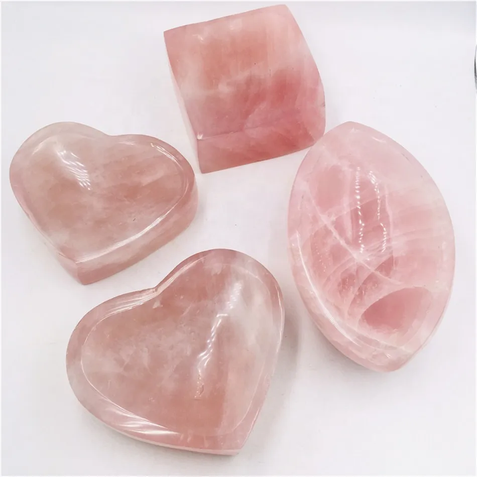 批发天然粉红色石英水晶碗玫瑰石水晶碗