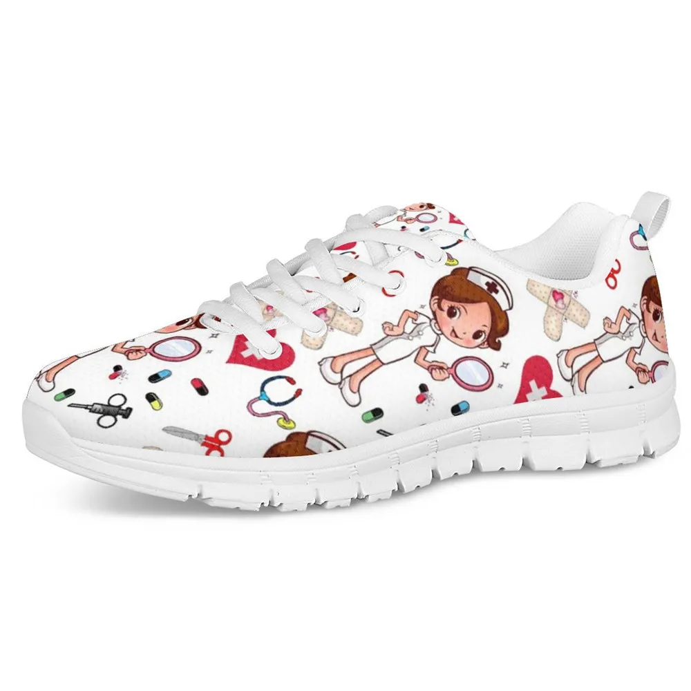 

Nurse Flat Shoes Women Cute Cartoon Nurses Printed Women's Sneakers Shoes Breathable Mesh Flats Female Shoes, Requirement