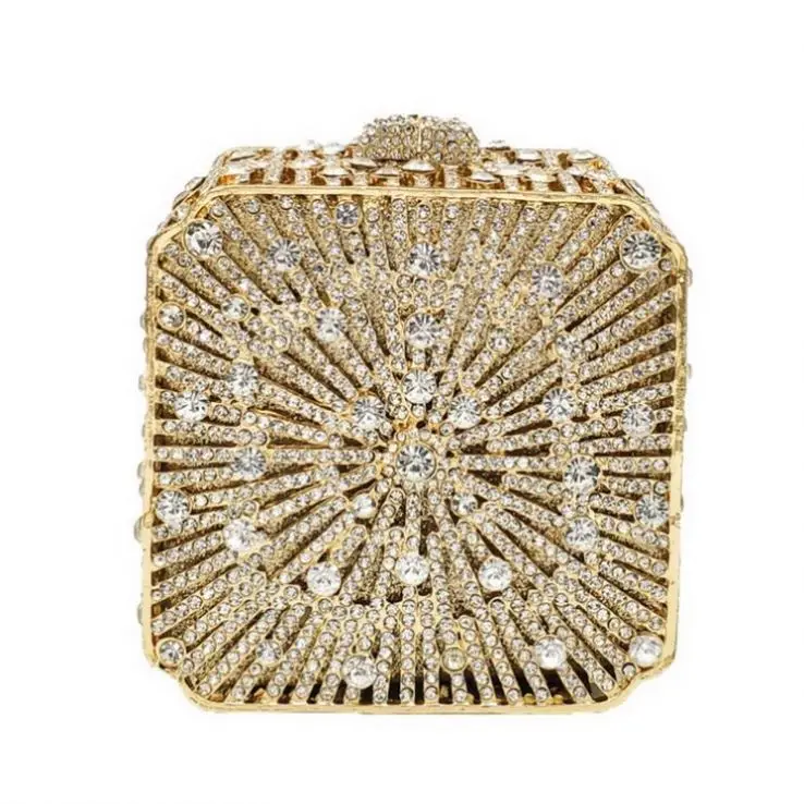 

Fashion Luxury Sparkle Formal Square Shape Crystal Rhinestone Bridal Clutch Bag Evening Bag Gold Silver Handbag Crystal Purse, As pictures