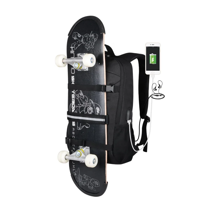 

hot sale black skateboard back pack bag backpack with skate board holder