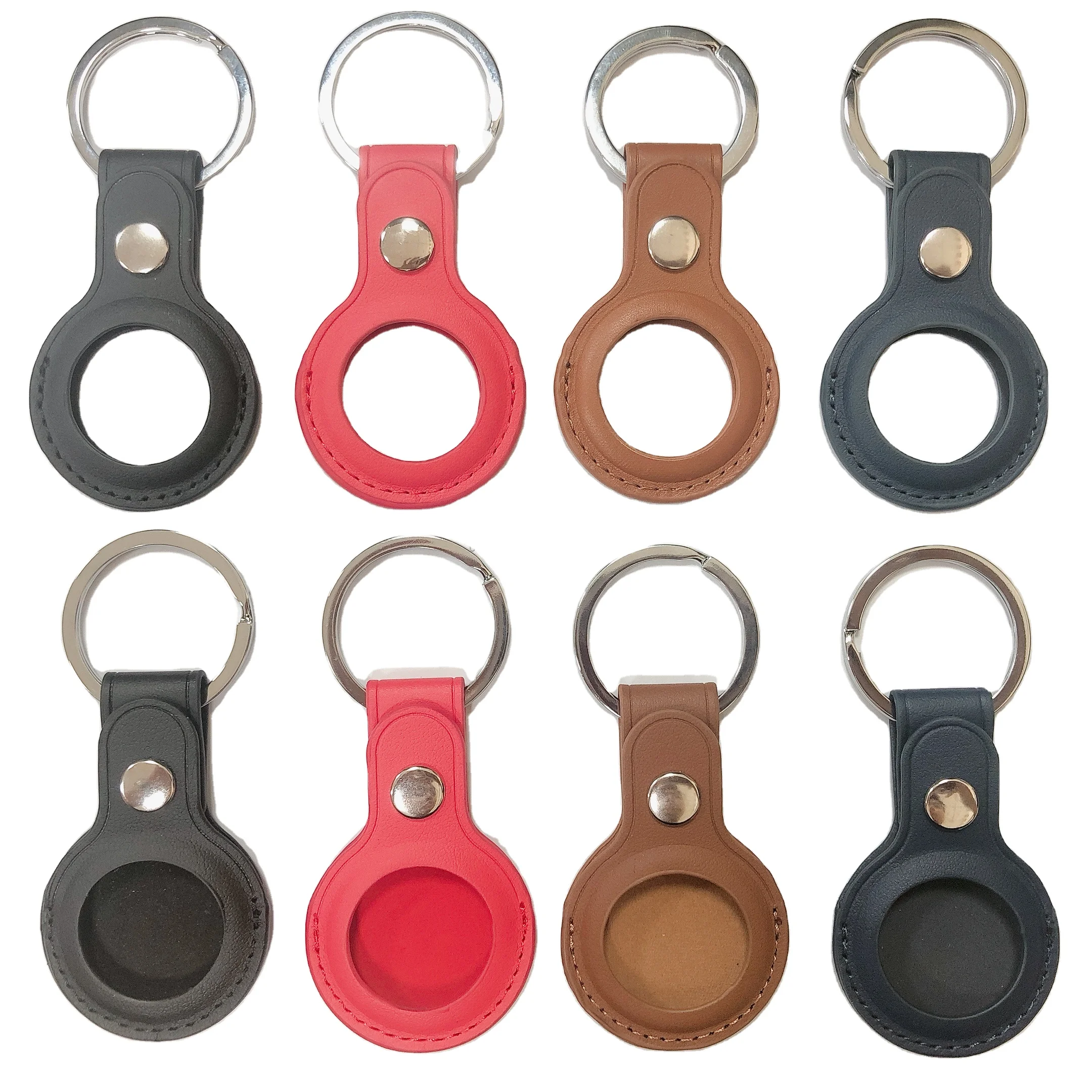 

Portable Protective Bumper Leather Case Keychain Apple airtag holder cover, Navy bule,brown,black,red