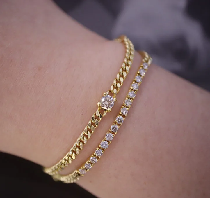 

Luxury Fashion AU750 Solid Pure 18K Gold Chain Diamond Bracelet Jewelry Men Women Bracelets