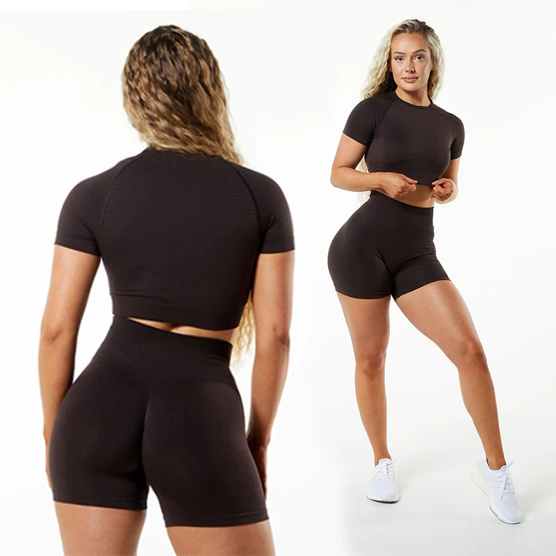 

New Fall Butt Lift Scrunch Butt Shorts 2 Piece Seamless Yoga Suit Set Sports Workout Running Women Athletic Gym Fitness Sets