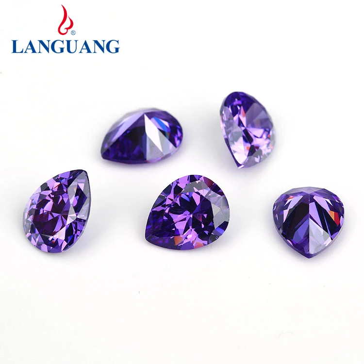 

Languang High quality artificial water drop cutting pear shaped natural purple blue diamond pine gem cubic zirconia