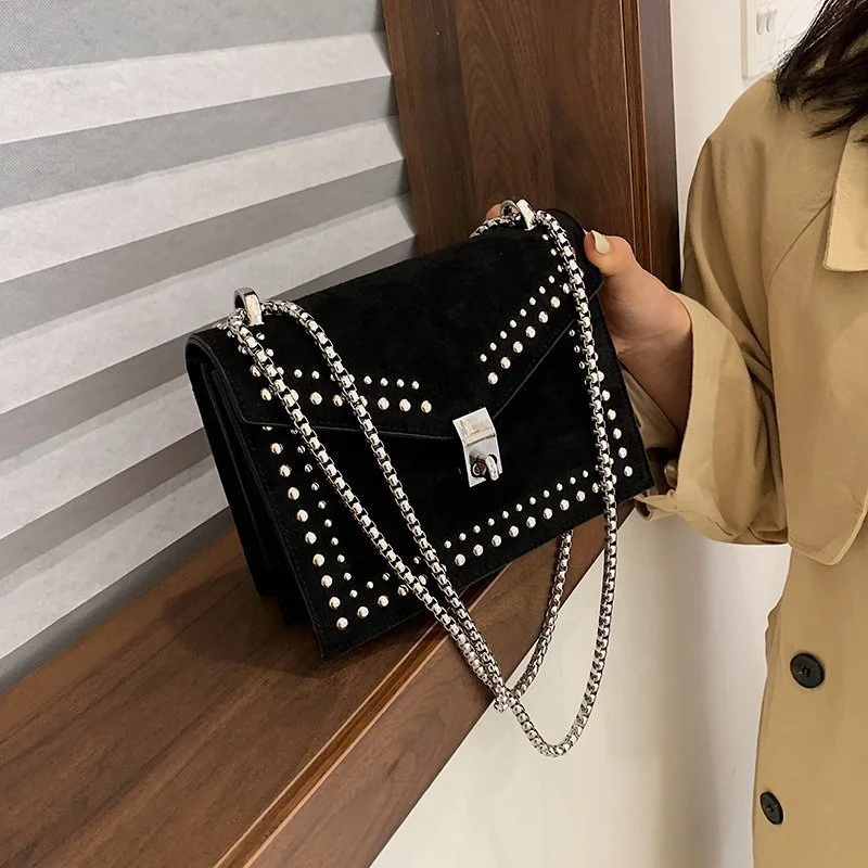 

Latest Arrival Square Rivet Crossbody Bag Retro Solid Color Winter Bag Chain Shoulder Diagonal Bag For Women, 4 colors