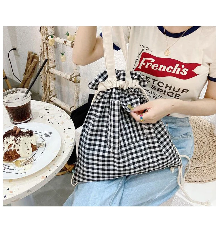 

Japan style students cloth bag trend shoulder bag drawstring canvas cotton shopping bag