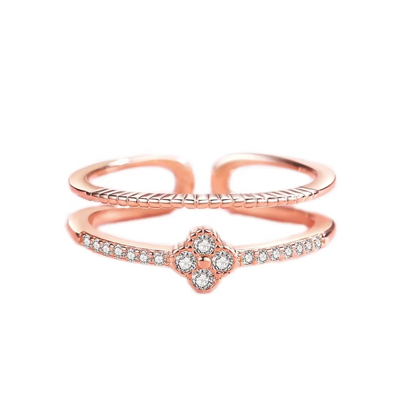 

2021 Trendy Rose Gold Plated CZ Women's Jewelry 925 Sterling Silver Adjustable Rings