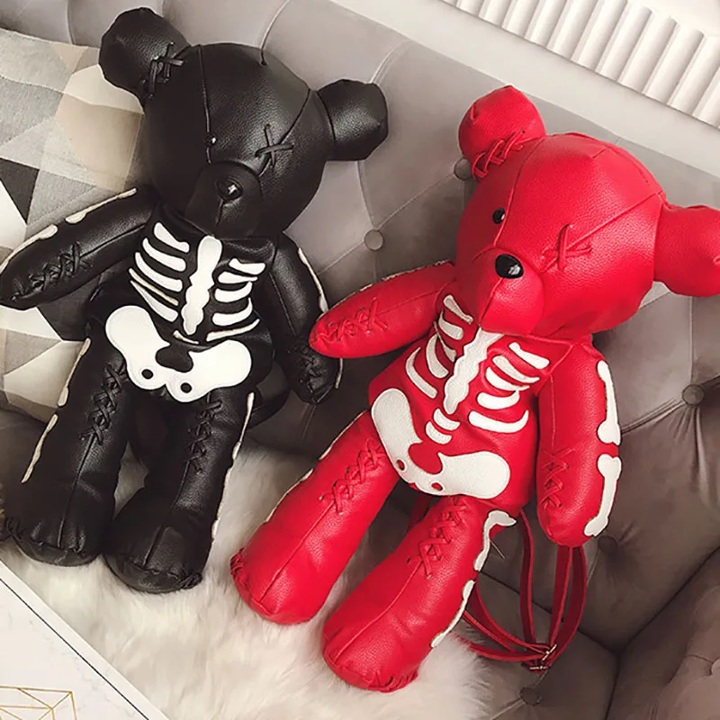 

Fashion Skeleton Bear Female Backpack Punk Style School Bags Pu Leather Backpacks For Adolescent Girls Gifts
