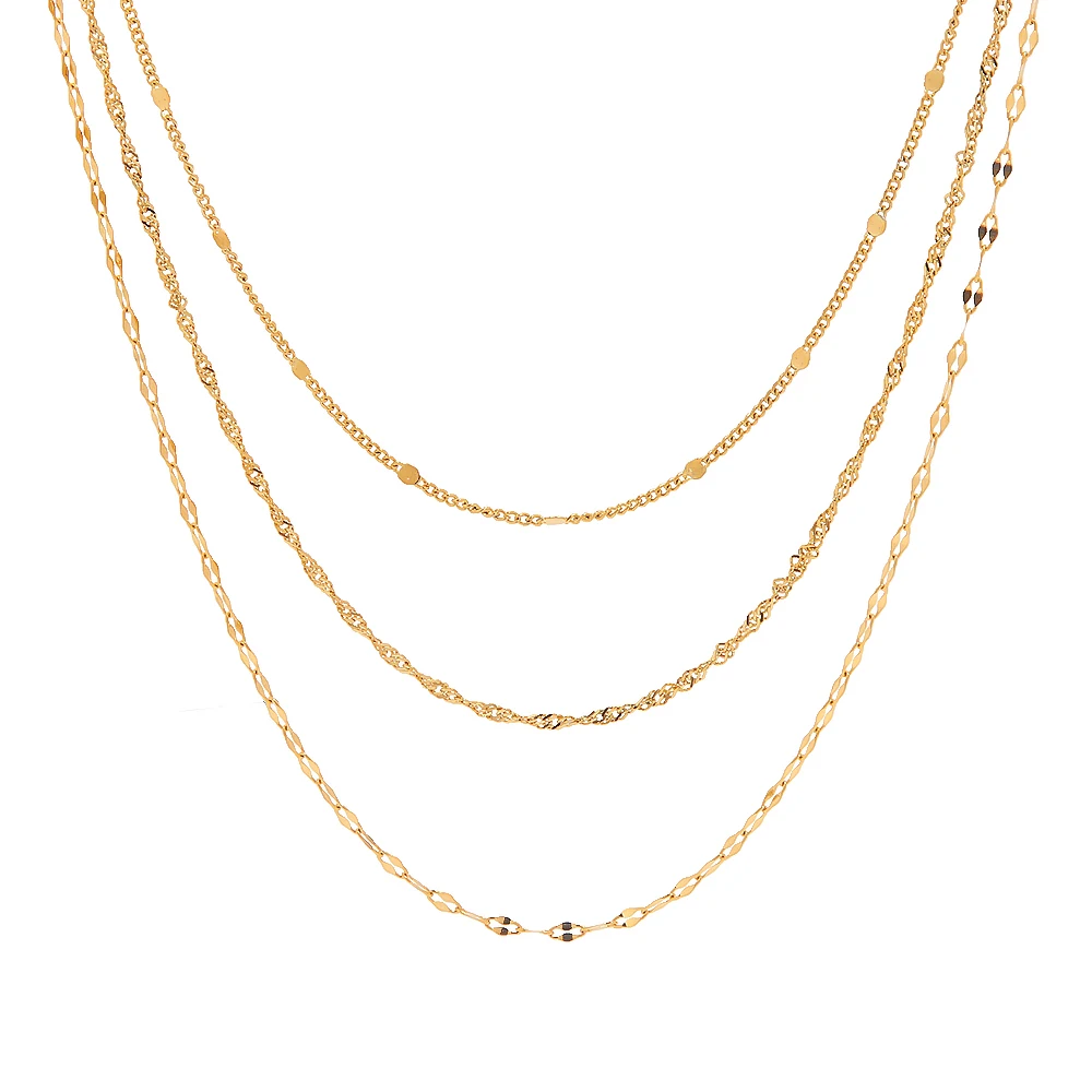 

New Trendy 18K Gold Plated Stainless Steel Jewelry Waterproof Three Layer Stacking Necklace for Girls