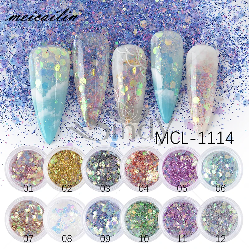 

12 Colors mix size Laser Shining Holographic Nail Sequins Glitter