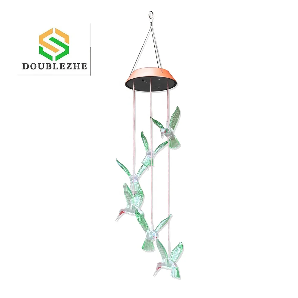 

Double Zhe Hot Fashion Home Garden Decor Color-Changing Wind Chime Light Led Outdoor Hummingbird Wind Chimes Solar Light, Picture