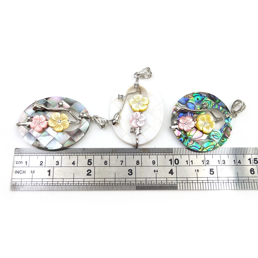 

Handmade fashion unique natural Abalone shell charms oval round mother of pearl pendants with cute flower for necklace jewelry, Multi