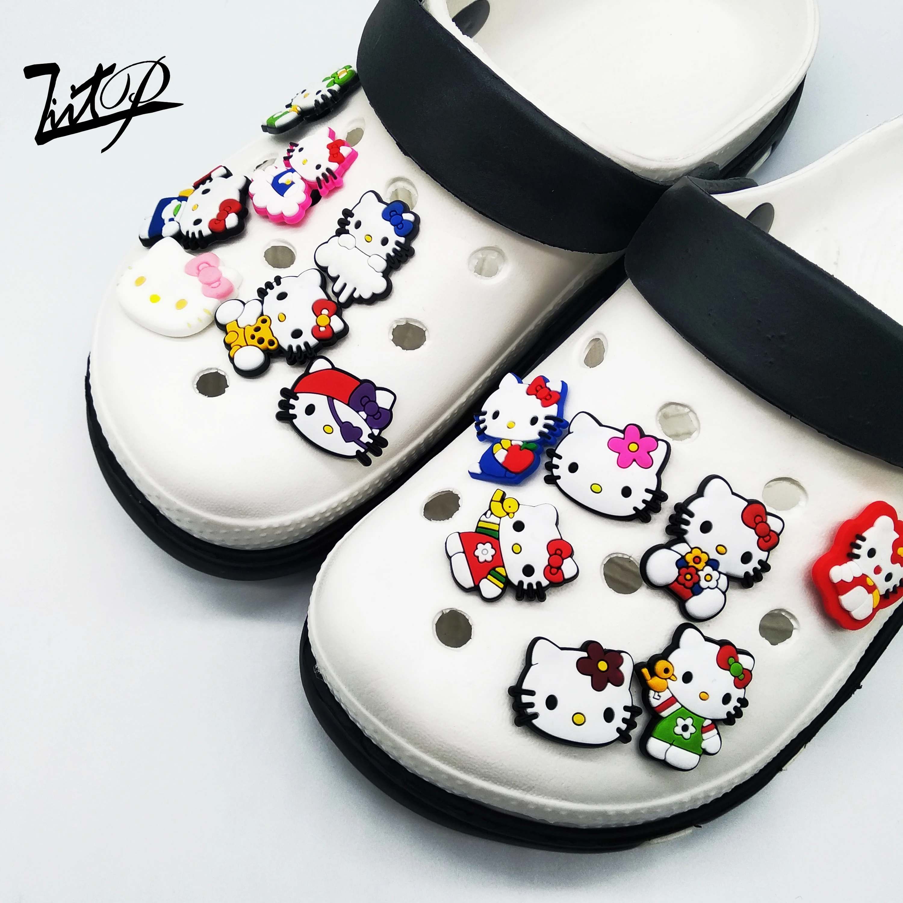 

Soft pvc rubber shoe lace Hello kitty charms custom croc pvc shoes charms decoration for wholesale kids girl