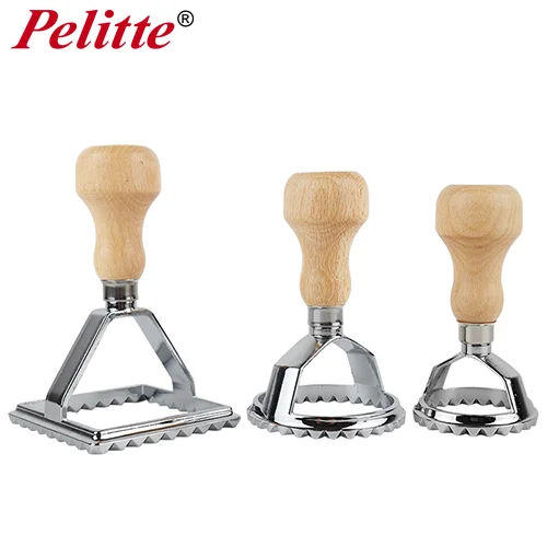 
Zinc Alloy Ravioli Stamp Set Biscuit Press Sets Dought Cutter With Wooden Handle 