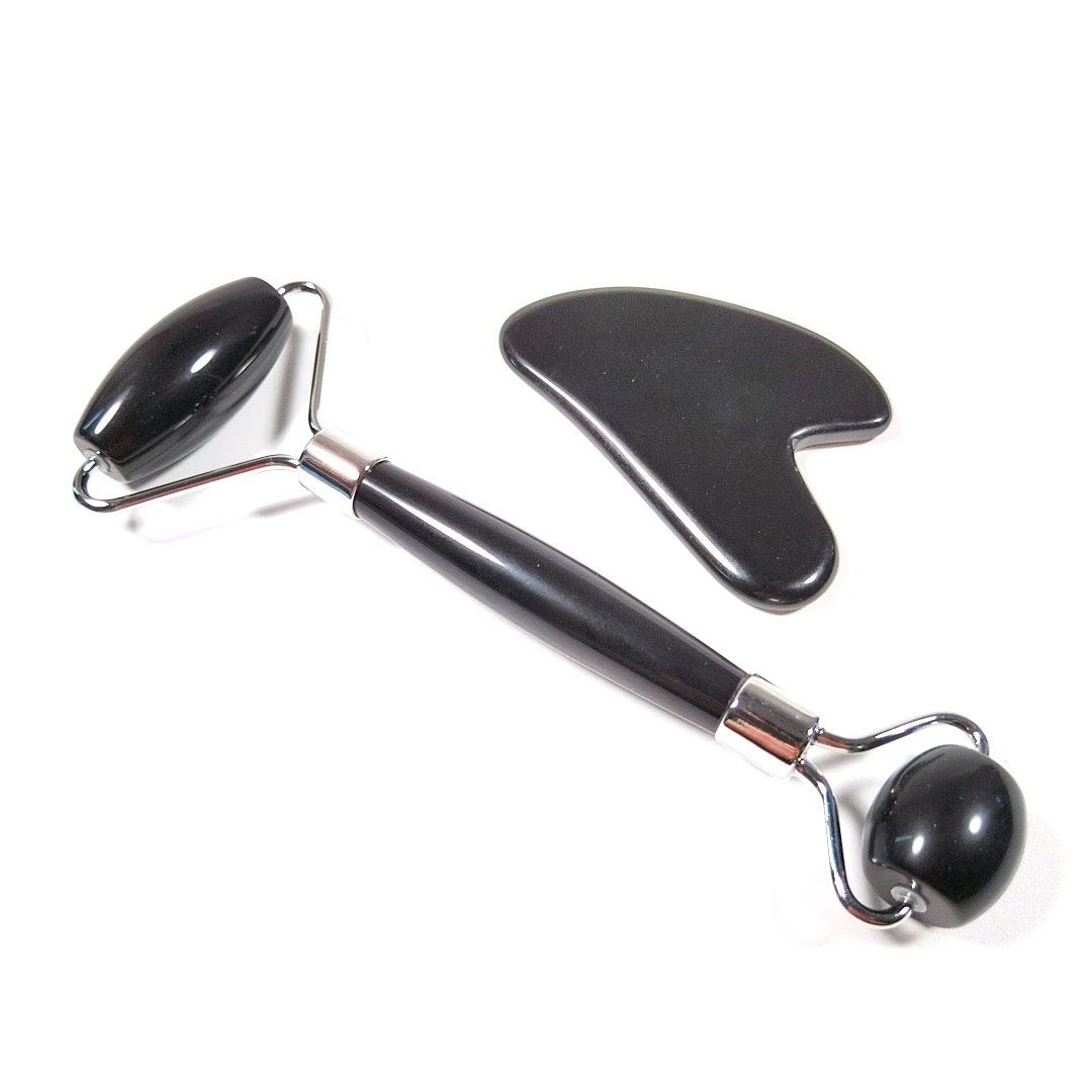 

Natural Black obsidian Jade Roller for Face - Face Roller Gua Sha Scrapping - Aging Wrinkles,Puffiness Facial Skin Massager